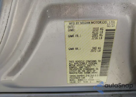 2015 Nissan Altima 2.5/2.5 S/2.5 Sl/2.5 Sv z USA, uszkodzony, nr VIN 1N4AL3AP8FC263035